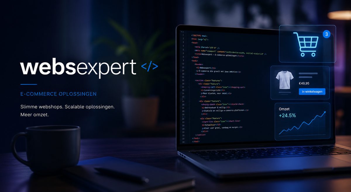 Voorbeeld van een webshop-ontwerp gemaakt door Websexpert, weergegeven op laptop